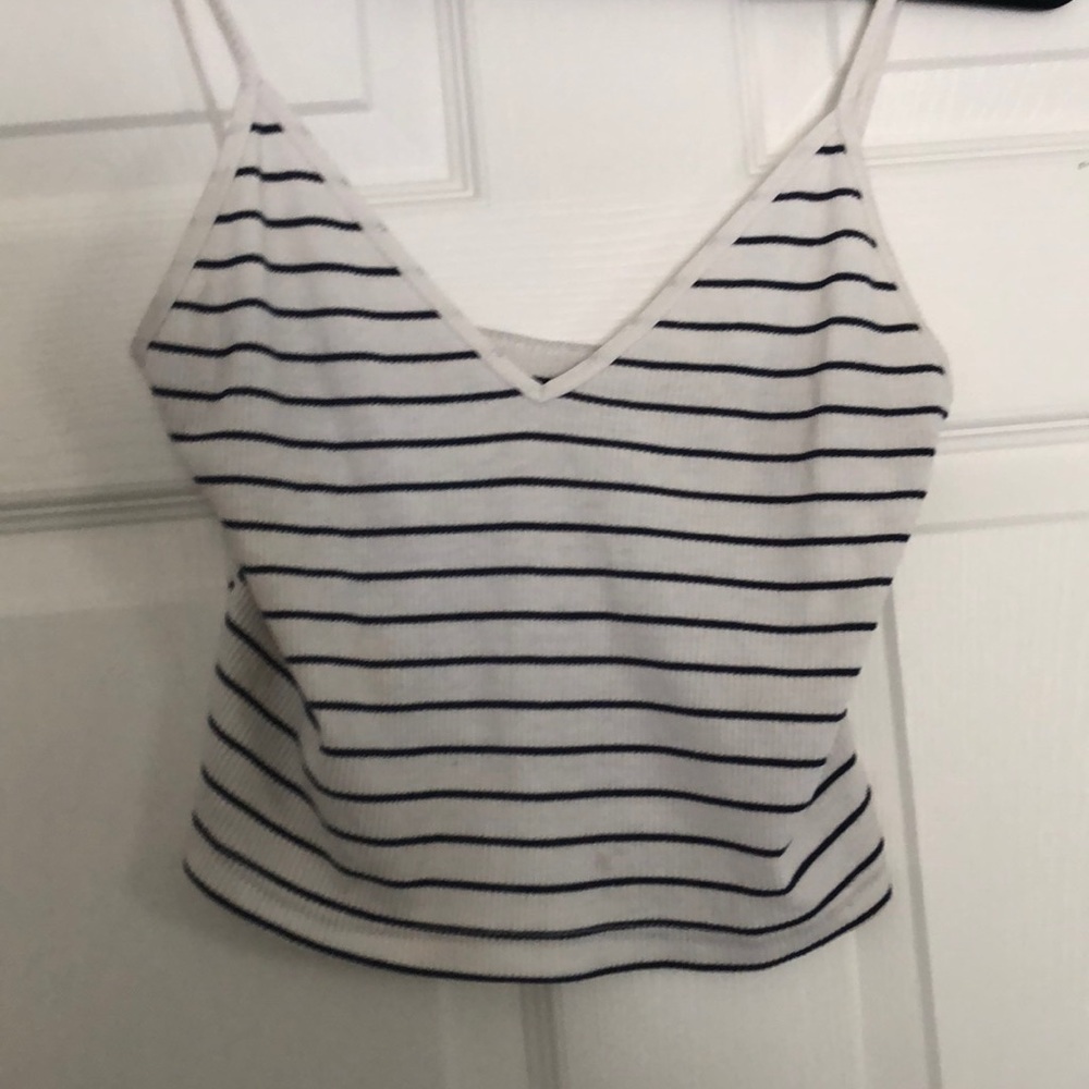 White and dark blue striped Brandy crop top